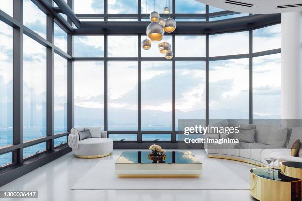 modern luxury loft wohnzimmer interieur - penthouse stock-fotos und bilder