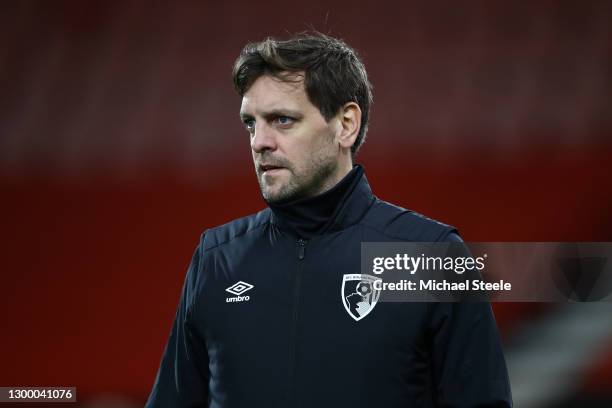 First-team coach Jonathan Woodgate of AFC Bournemouth during the warm up ahead of the Sky Bet Championship match between AFC Bournemouth and...