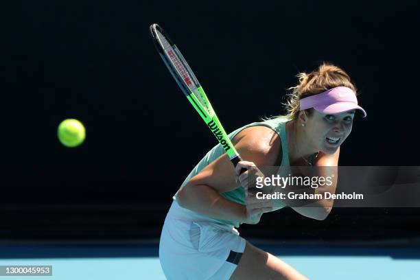 Elina Svitolina of Ukraine plays a backhand in her match against Jelena Ostapenko of Latvia during day four of the WTA 500 Gippsland Trophy at...