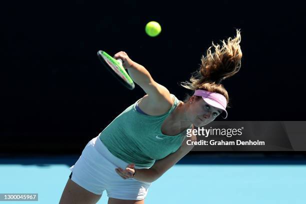 Elina Svitolina of Ukraine serves in her match against Jelena Ostapenko of Latvia during day four of the WTA 500 Gippsland Trophy at Melbourne Park...