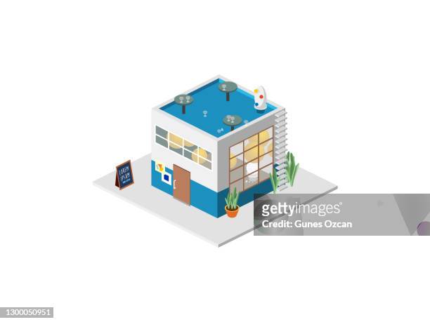 vector isometric art gallery - storefront exterior stock illustrations