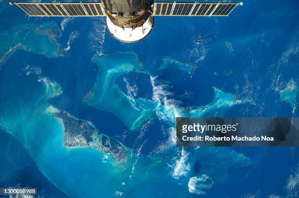 detail of planet earth seen from the iss, digital enhancement - satellite space stockfoto's en -beelden