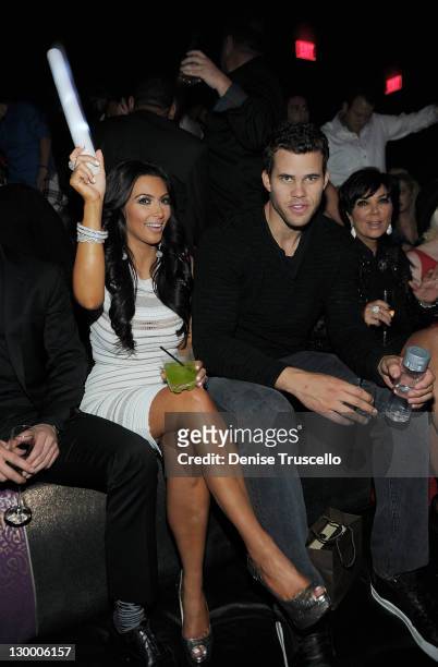 Kim Kardashian and Kris Humphriescelebrate Kim Kardashian's birthday at Marquee Nightclun at the Cosmopolitan on October 22, 2011 in Las Vegas,...