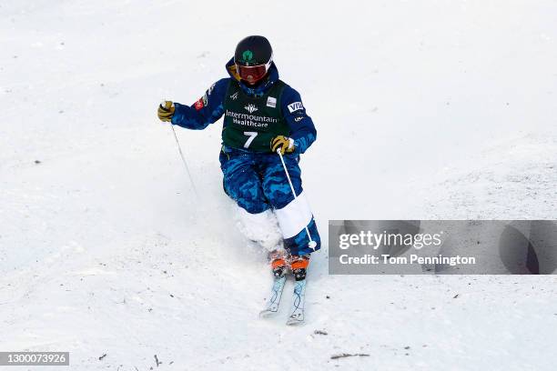 Bradley Wilson of the United States takes a run during training for the Men's Moguls during the 2021 Intermountain Healthcare Freestyle International...