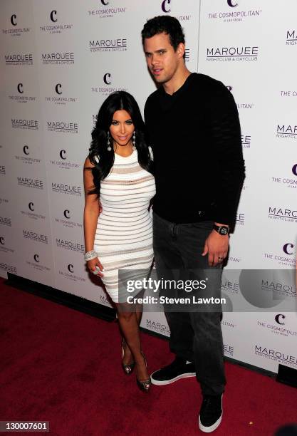 Television personality Kim Kardashian and NBA basketball player Kris Humphries arrive for Kim's birthday celebration at the Marquee Nightclub in The...