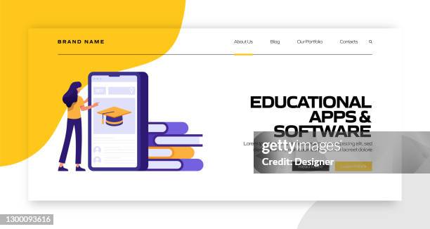 educational software and apps concept vector illustration for landing page template, website banner, advertisement and marketing material, online advertising, business presentation etc. - e learning template stock illustrations