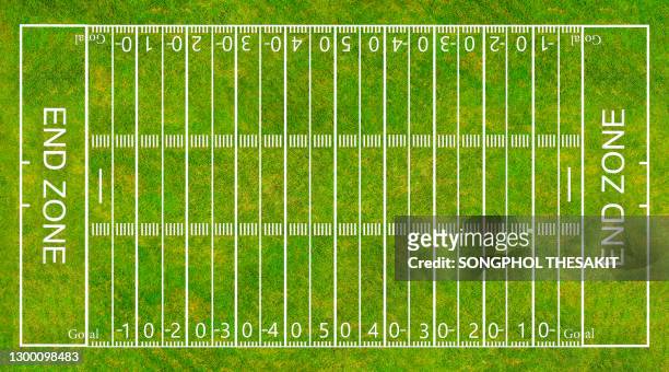 aerial view/a beautiful american football field - アメリカンフットボール場 ストックフォトと画像