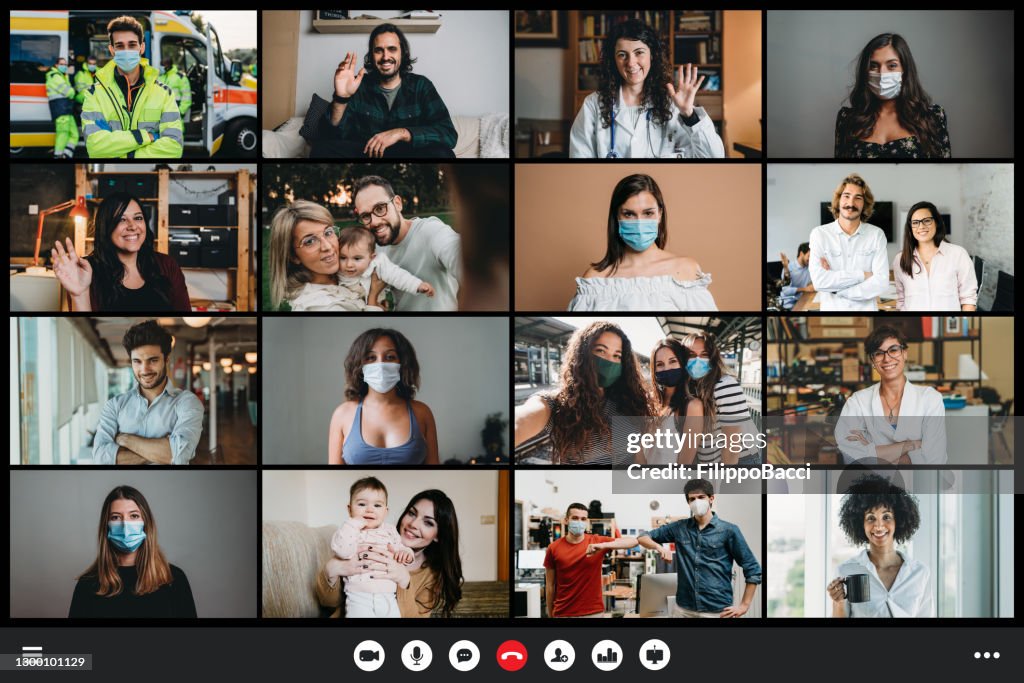Screenshot of a videoconference with many people connecting together