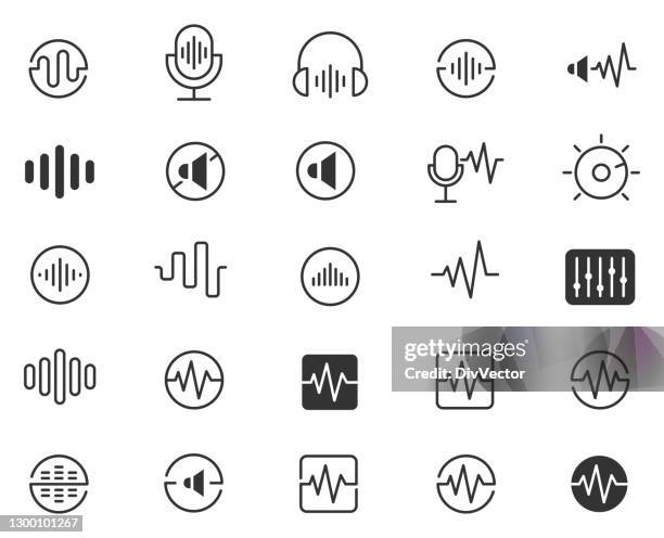 ilustrações de stock, clip art, desenhos animados e ícones de sound wave logo set - frequência
