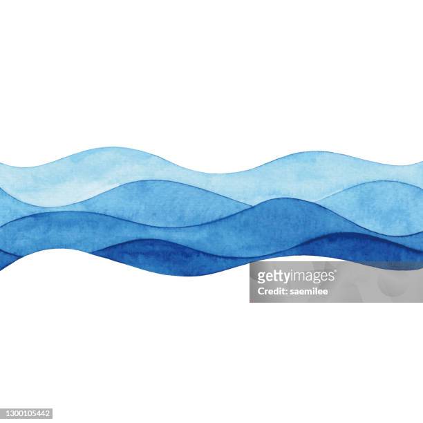 illustrazioni stock, clip art, cartoni animati e icone di tendenza di acquerello abstract blue waves - acquerello