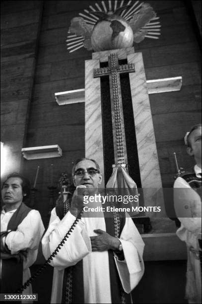 Oscar Romero, archbishop, during a mass.