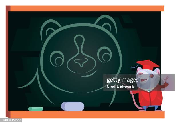 mouse presenting with blackboard - 3 pointer stock illustrations