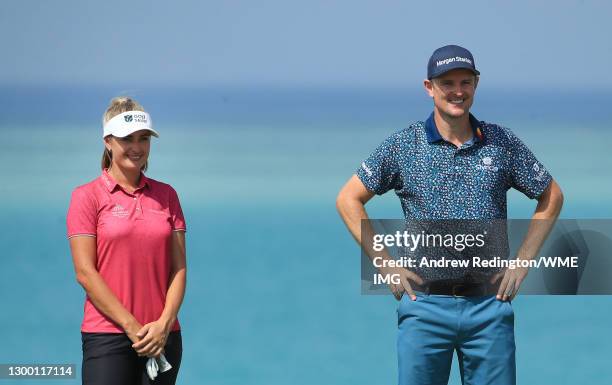 Amy Boulden and Justin Rose of England in action during the Pro Am event prior to the start of the Saudi International powered by SoftBank Investment...