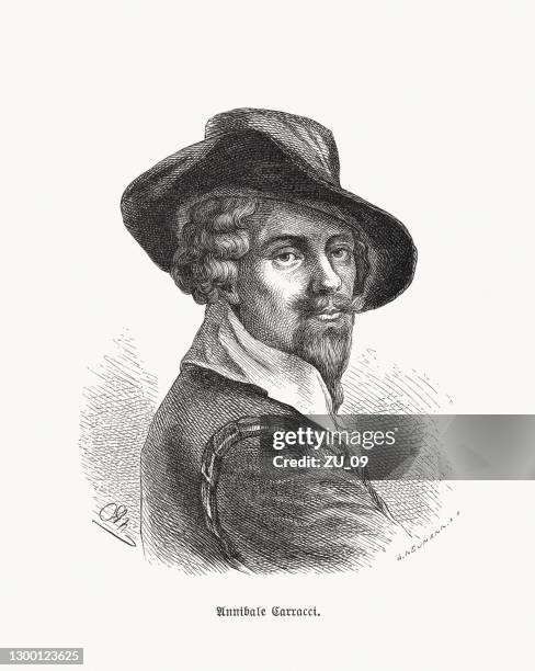 annibale carracci (1560-1609), italian painter, wood engraving, published in 1893 - guy looking back stock illustrations