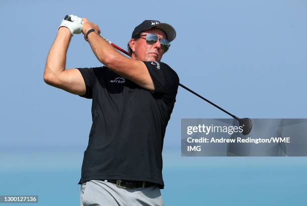 Phil Mickelson of the USA in action during the Pro Am event prior to the start of the Saudi International powered by SoftBank Investment Advisers at...