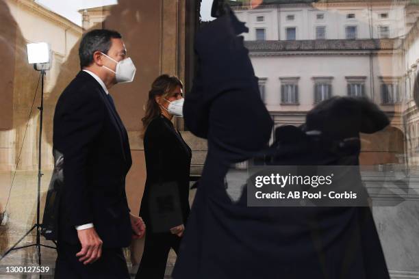 Former head of the European Central Bank Mario Draghi arrives at Quirinale Palace to meet with Italian President Sergio Mattarella, on February 3,...