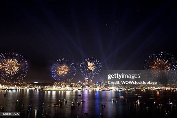 auckland city fireworks - new zealand boats auckland stock pictures, royalty-free photos & images