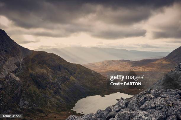 dramatic panoramic landscape in the mountains of scotland - cuillins stockfoto's en -beelden