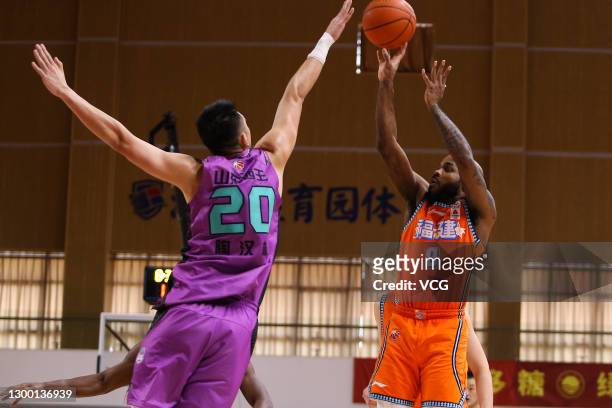 Robert Wilson 'Trae' Golden of Fujian Sturgeons drives the ball during 2020/2021 Chinese Basketball Association League match between Shandong Heroes...