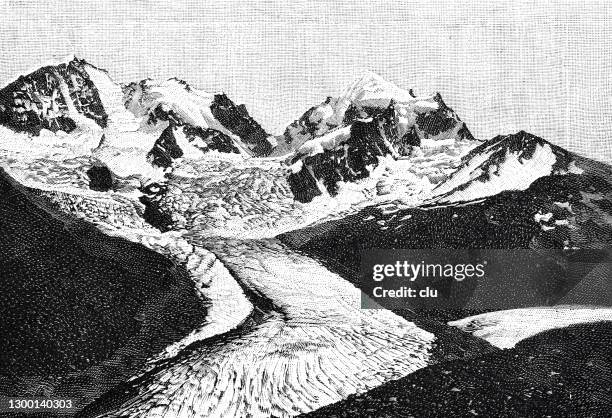 ilustraciones, imágenes clip art, dibujos animados e iconos de stock de alta engadina, roseggletscher, suiza, glaciar - teléfono antiguo