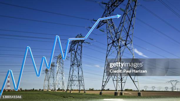 dgi growth curve in 3d design with arrow on a background of power lines in time lapse - stahlkabel stock-fotos und bilder