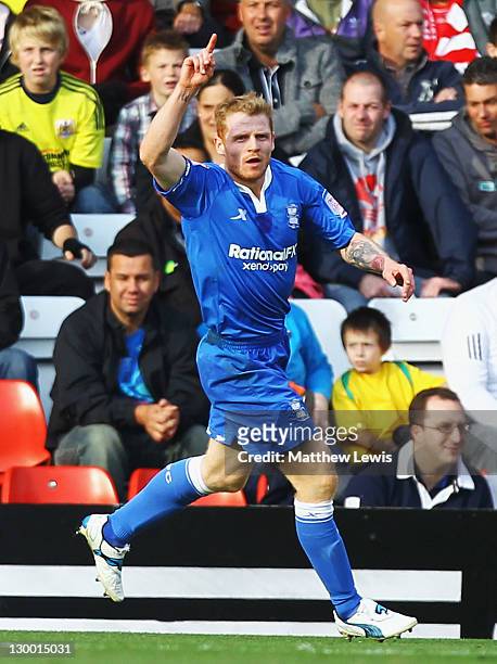 Chris Burke of Birmingham celebrates his goal during the npower Championship match between Bristol City and Birmingham City at Ashton Gate on October...