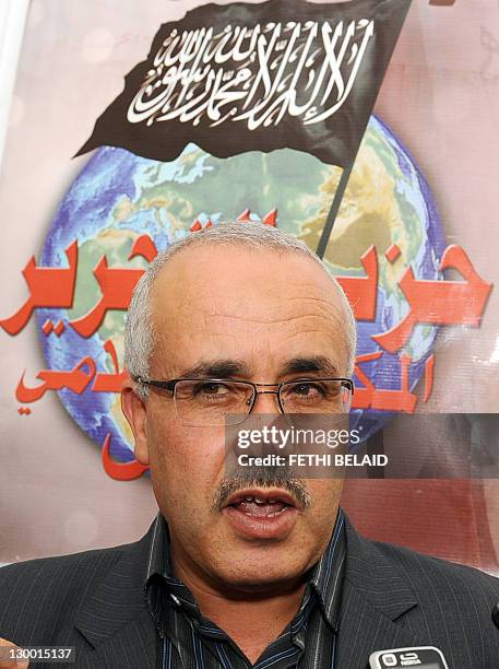 The spokesman of the new Tunisian Islamist Salafist Ettahrir Party , Ridha Belhaj , gives a press conference on October 20, 2011 in Tunis. More than...