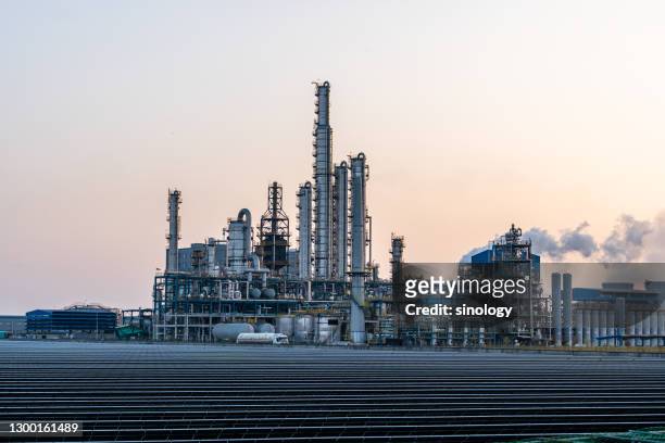 panoramic factory plant in city - fabrik bildbanksfoton och bilder