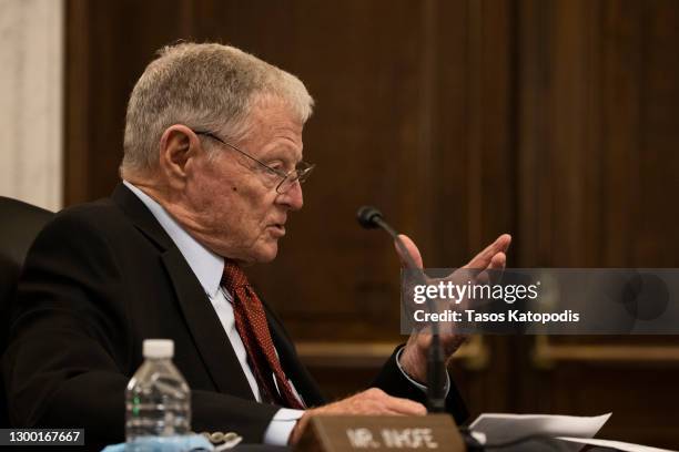 Sen. James Inhofe speaks during the Confirmation Hearing Held For SBA Administrator Nominee Isabella Casillas Guzman at the US Capitol on February...