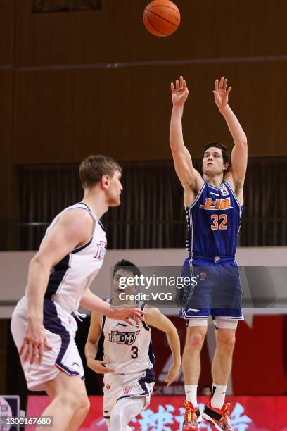 Jimmer Fredette of Shanghai Sharks shoots the ball during 2020/2021 Chinese Basketball Association League match between Shanghai Sharks and Guangzhou...