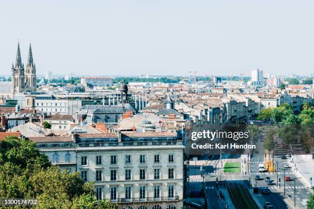 an elevated daytime view of bordeaux, france - stock photo - bordeaux street stock pictures, royalty-free photos & images