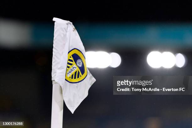 General view of a corner flag at Elland Road before the Premier League match between Leeds United and Everton at Elland Road on February 3 2021 in...