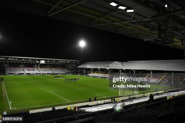 General view inside the stadium as both sets of players take part in a minutes applause in memory of Sir Captain Tom Moore prior to the Premier...