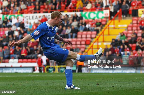 Chris Burke of Birmingham scores his second goal during the npower Championship match between Bristol City and Birmingham City at Ashton Gate on...