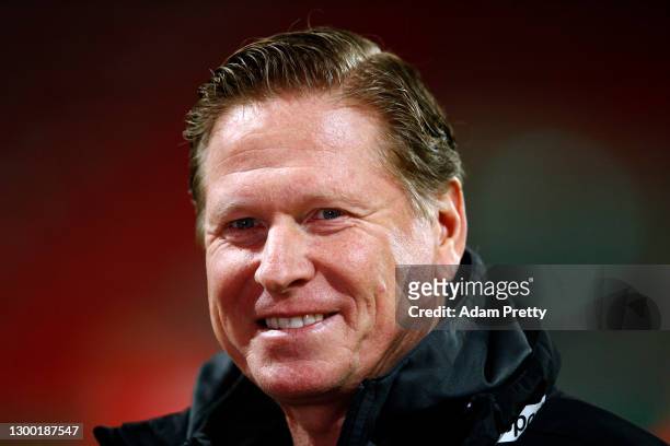 Markus Gisdol, Head Coach of 1. FC Koeln reacts ahead of the DFB Cup Round of Sixteen match between Jahn Regensburg and 1. FC Köln at Continental...