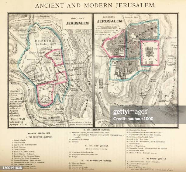 antique engraving: ancient and modern jerusalem map engraving - west-virginia-county-map stock illustrations