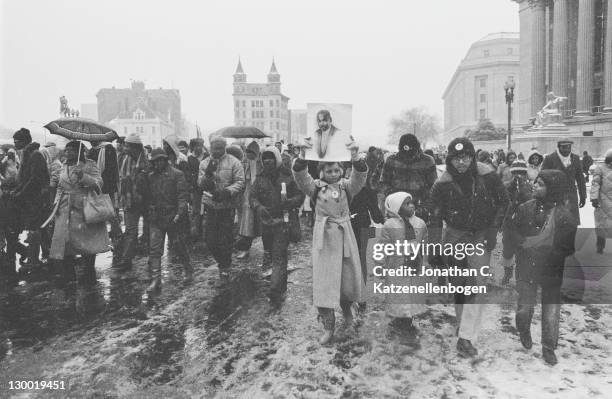 March down Pennsylvania Avenue to publicise a campaign for Martin Luther King Jr's birthday to be made a national holiday in the US, Washington DC,...