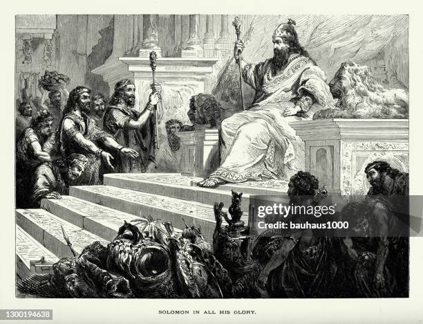 antique engraving: king solomon in all his glory biblical engraving - ancient roman armor stock illustrations