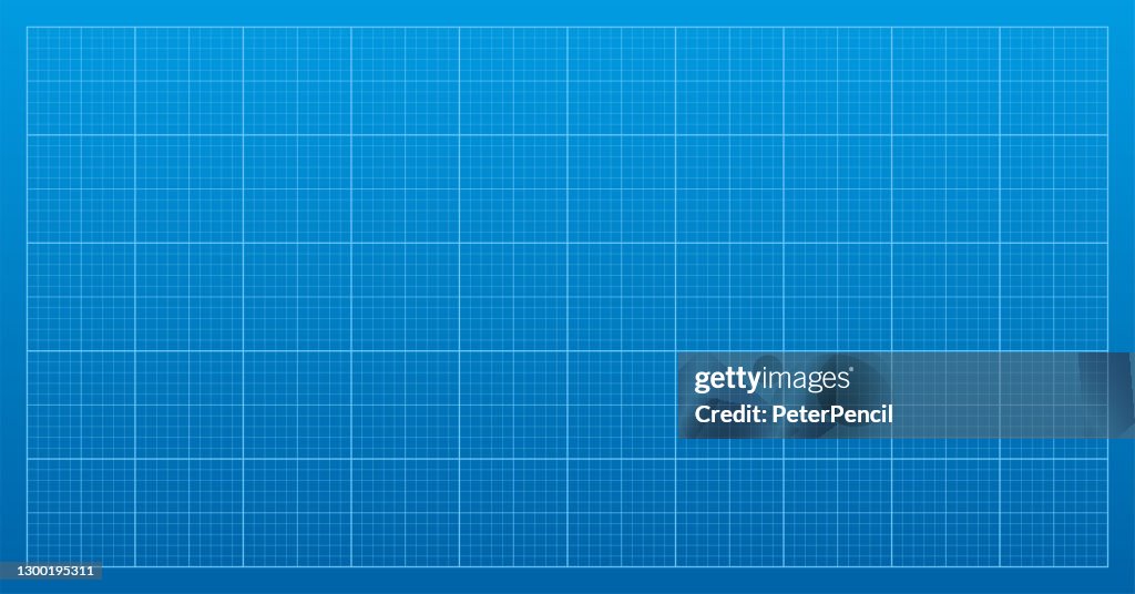 Grid Graph Paper Sheet Blueprint. Blue on White Background. Texture Template. Vector illustration