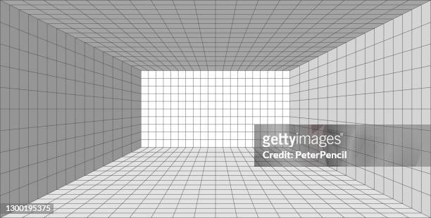 perspective 3d grid room. screen graph paper sheet. texture template. vector illustration - point of view stock illustrations
