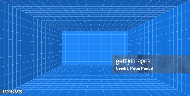 perspective 3d grid room. screen graph paper sheet. texture template. vector illustration - centimetre stock illustrations