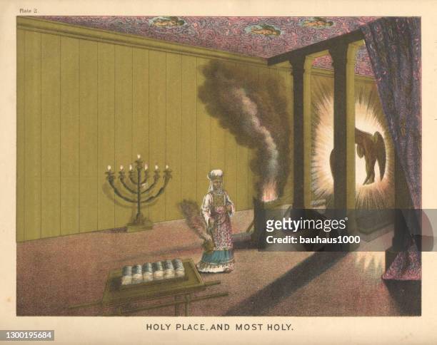 antique engraving: holy place and most holy biblical engraving - reliquary stock illustrations