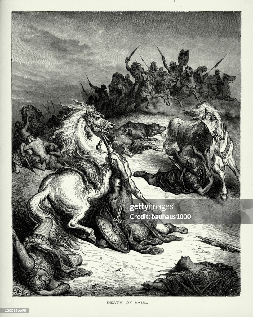 Antique Engraving Death Of King Saul Biblical Engraving High Res Vector antique-engraving-death-of-king-saul-biblical-engraving-high-res-vector