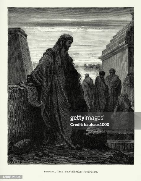 antique engraving: daniel the prophet and statesman biblical engraving - ancient jerusalem stock illustrations