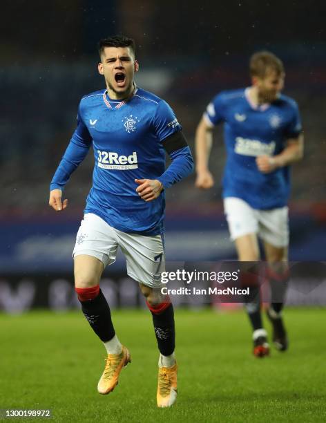 Rangers player Ianis Hagi celebrates after scoring the opening goal during the Ladbrokes Scottish Premiership match between Rangers and St Johnstone...