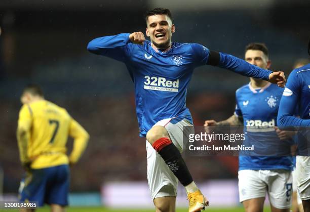 Rangers player Ianis Hagi celebrates after scoring the opening goal during the Ladbrokes Scottish Premiership match between Rangers and St Johnstone...
