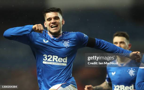 Rangers player Ianis Hagi celebrates after scoring the opening goal during the Ladbrokes Scottish Premiership match between Rangers and St Johnstone...