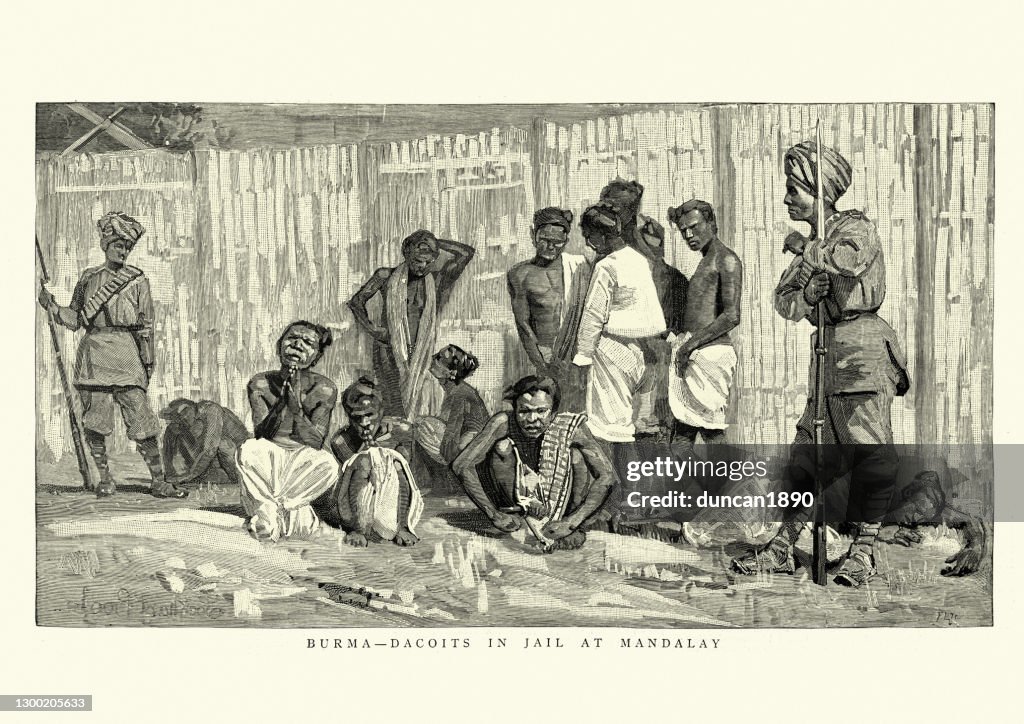 Dacoits, Robbers, in jail at Mandalay, Burma, 19th Century