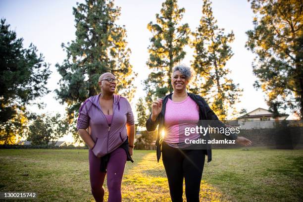 two black woman walking through a grass field - fat lesbian stock pictures, royalty-free photos & images