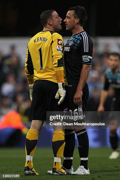 John Terry of Chelsea argues with Paddy Kenny of Queens Park Rangers during the Barclays Premier League match between Queens Park Rangers and Chelsea...